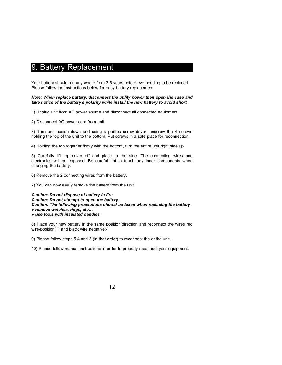 Battery replacement | Powercom 800VA User Manual | Page 14 / 19