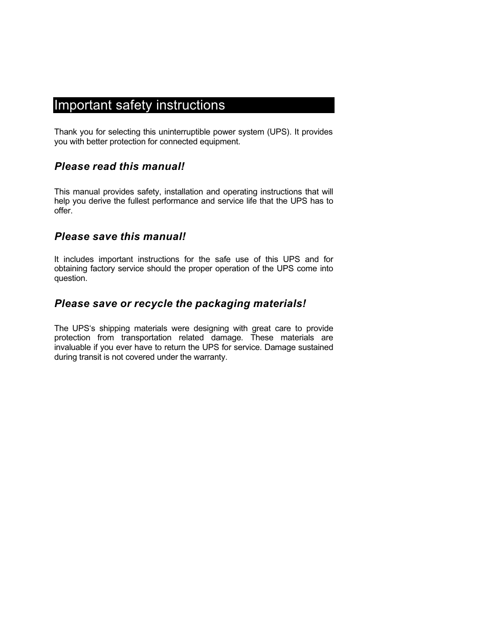 Important safety instructions | Powercom 800VA User Manual | Page 2 / 19