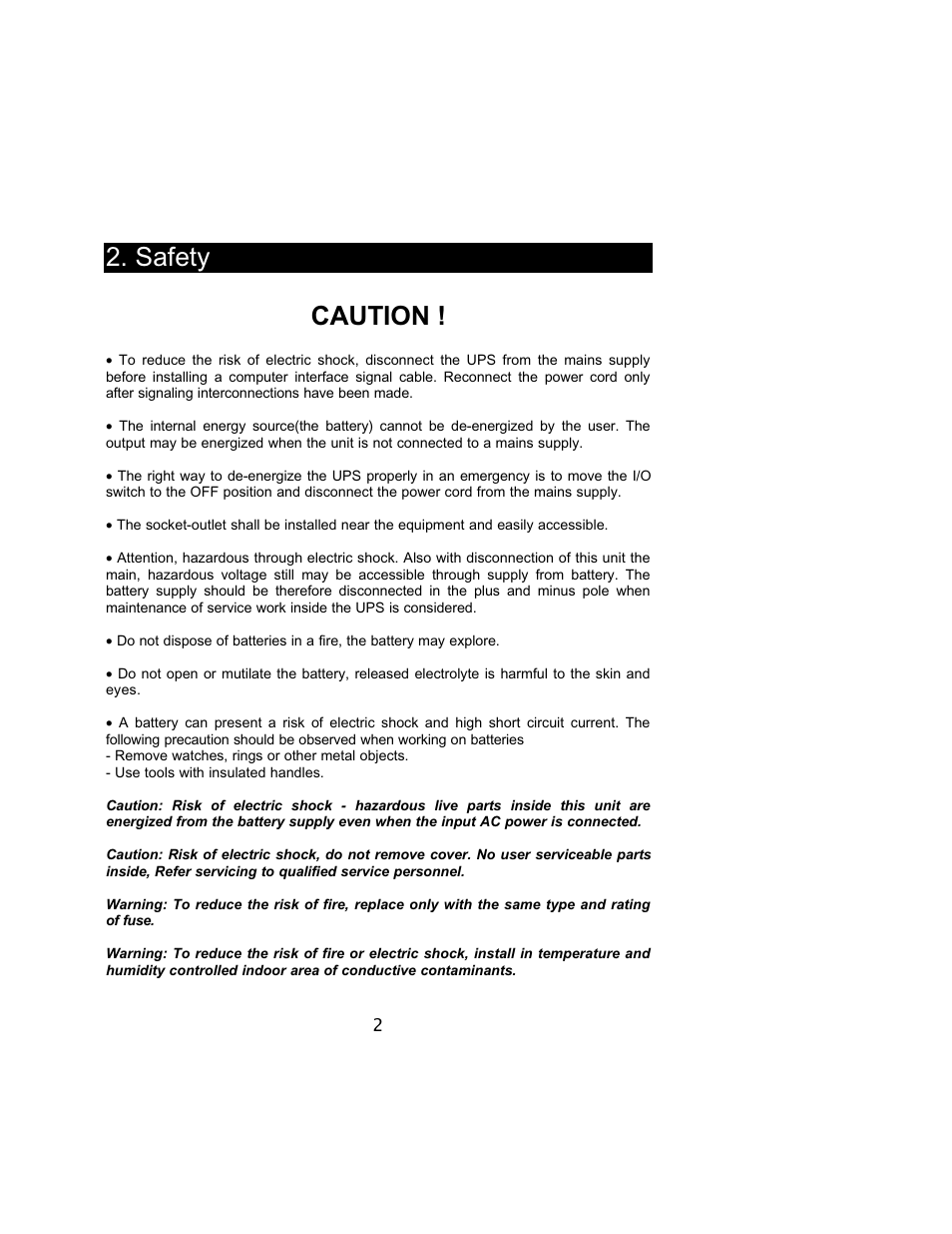 Safety caution | Powercom 800VA User Manual | Page 5 / 19
