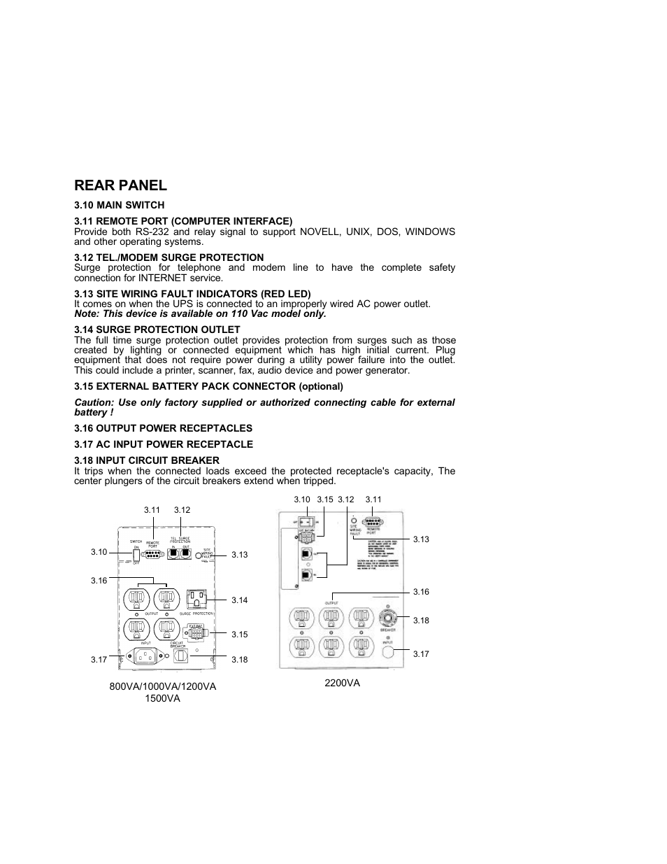 Rear panel | Powercom 800VA User Manual | Page 7 / 19