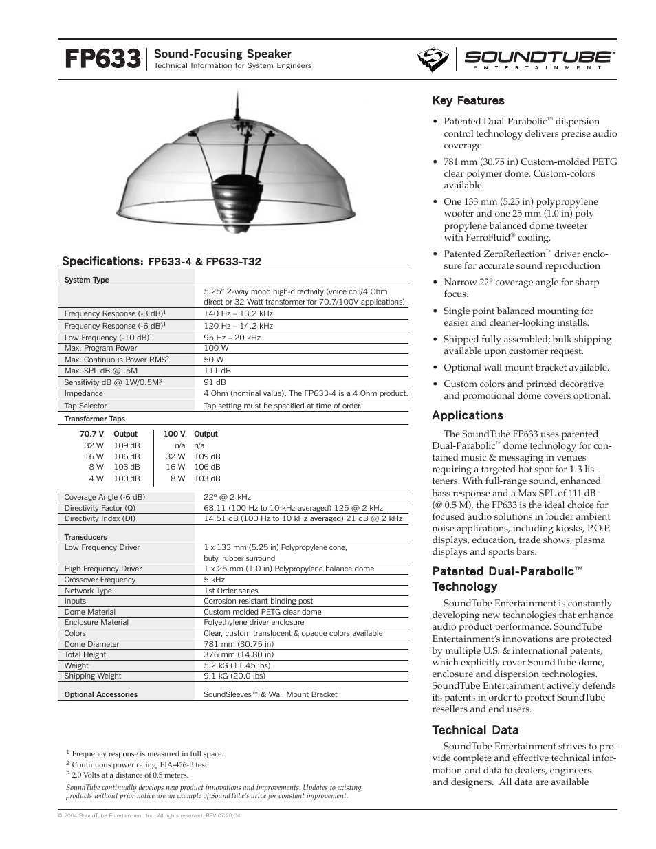 Phase Technology Sound-Focusing Speaker FP633-T32 User Manual | 4 pages