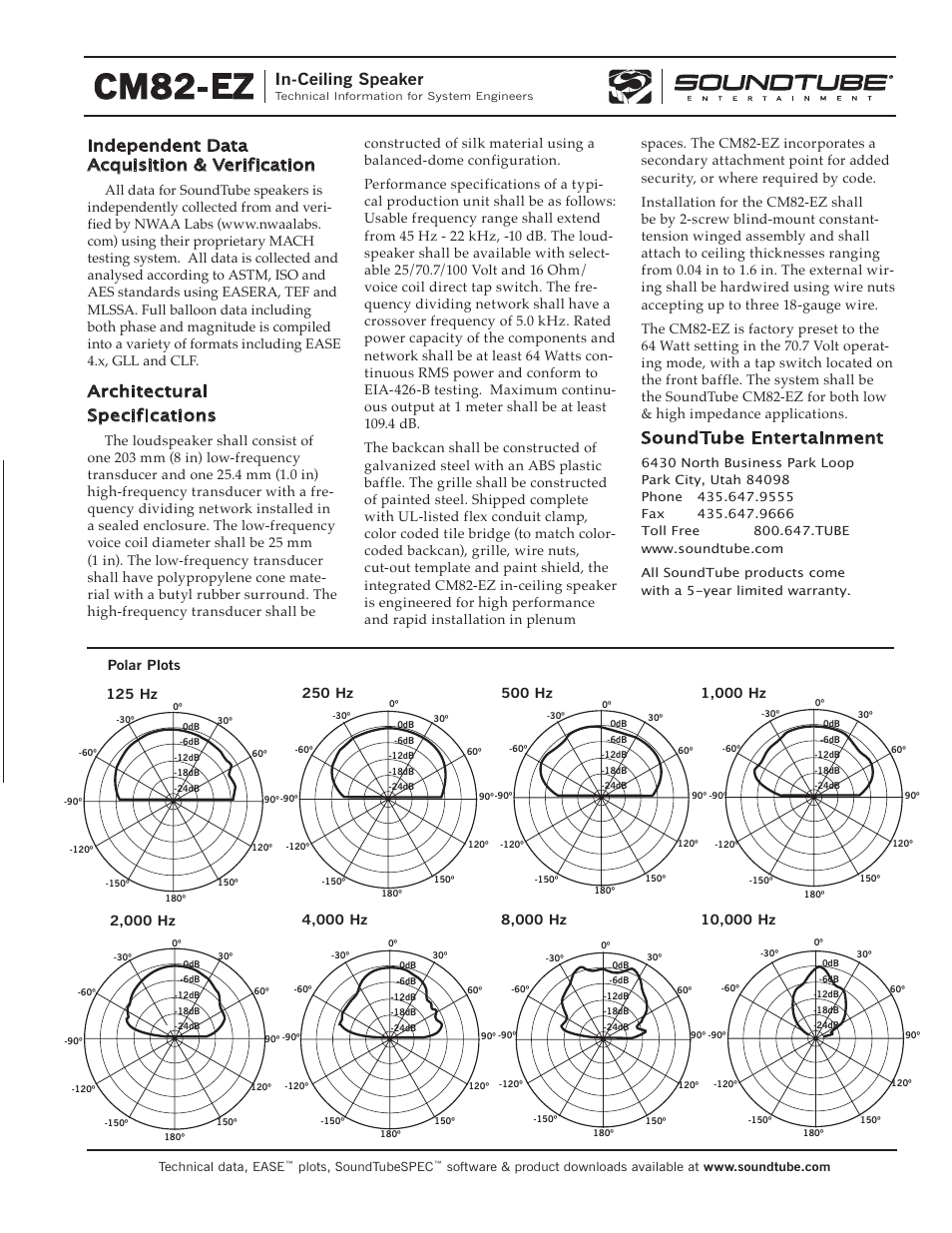 Cm82-ez, In-ceiling speaker, Independent data acquisition & verification | Architectural specifications, Soundtube entertainment | Phase Technology CM82-EZ User Manual | Page 3 / 4