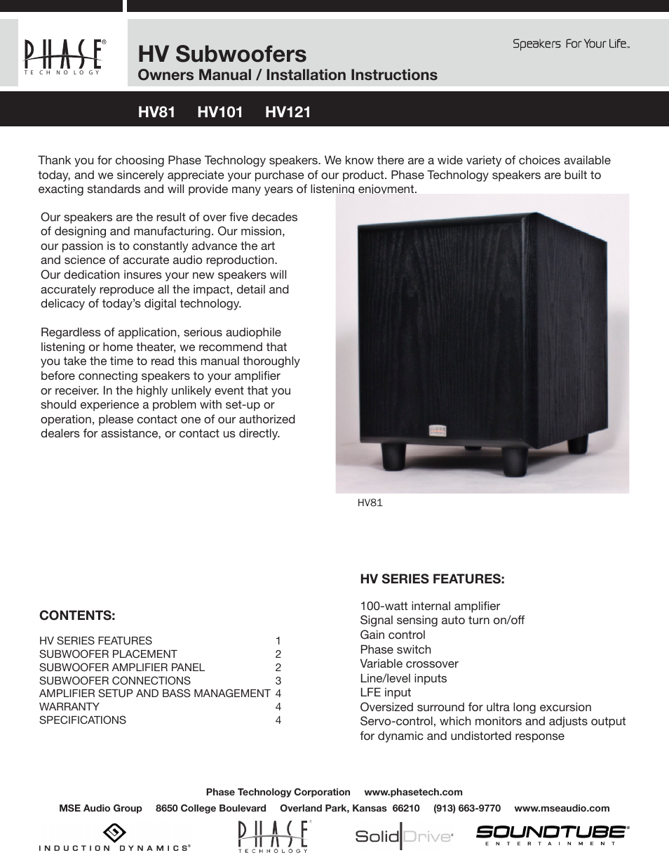 Phase Technology HV101 User Manual | 4 pages