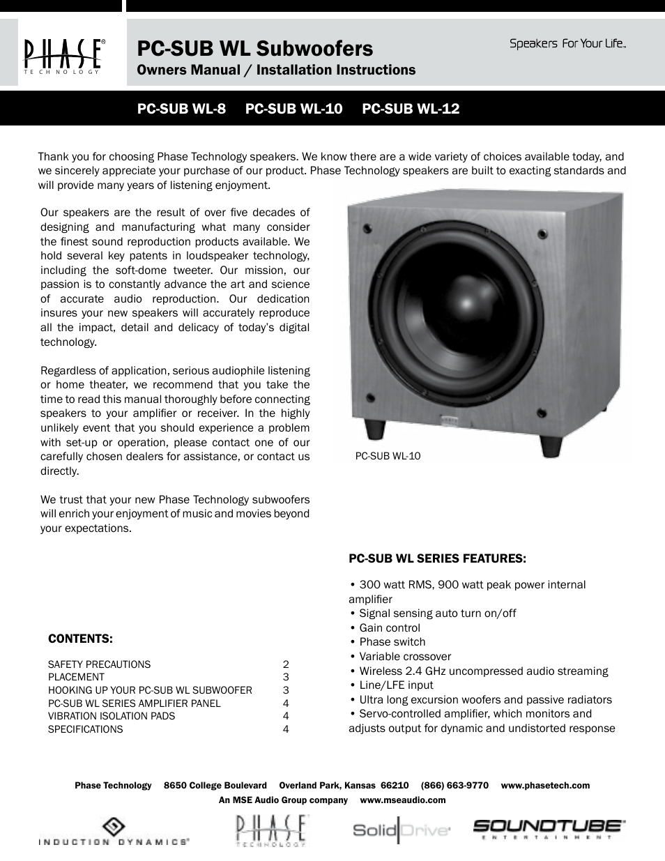 Phase Technology PC-SUB WL-8 User Manual | 3 pages
