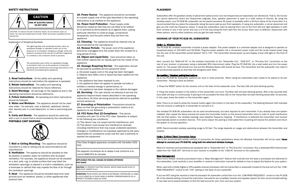 Caution | Phase Technology PC-SUB WL-8 User Manual | Page 2 / 3