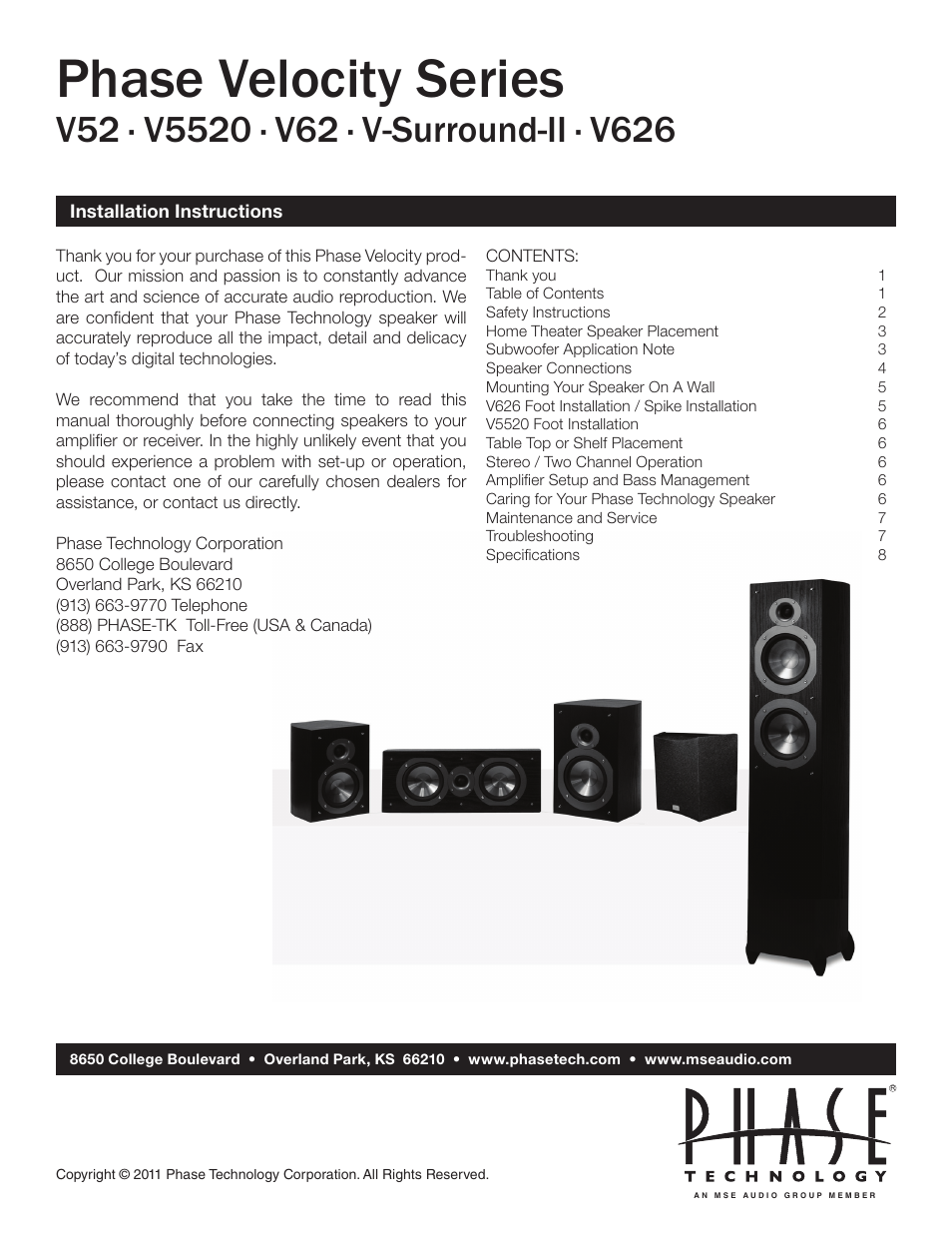 Phase Technology V62 User Manual | 8 pages