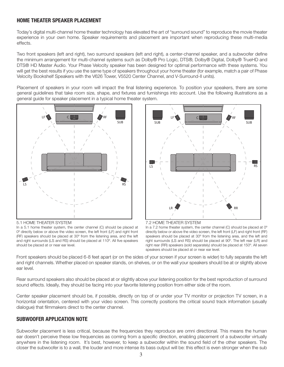Home theater speaker placement | Phase Technology V62 User Manual | Page 3 / 8