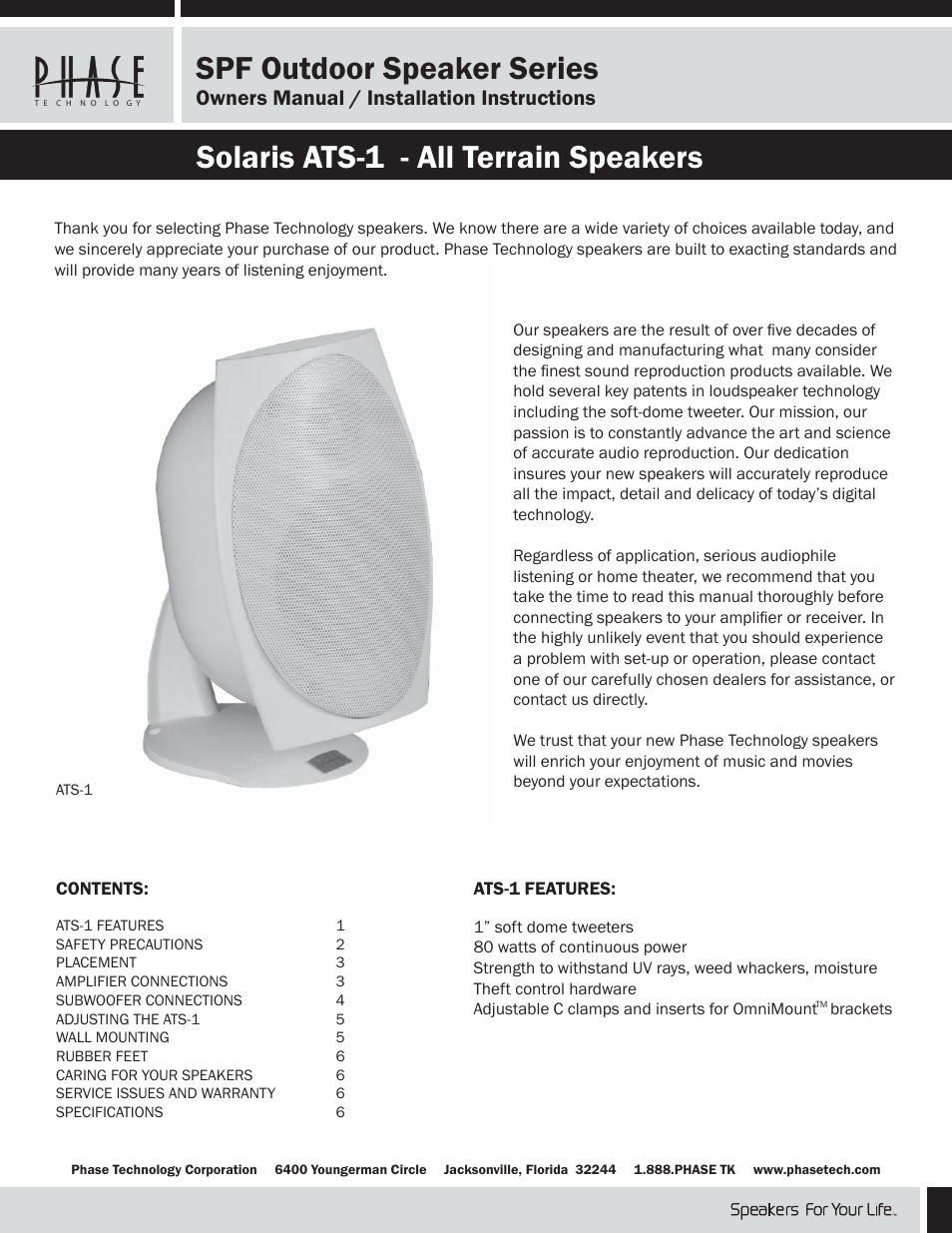 Phase Technology ATS-1 User Manual | 6 pages