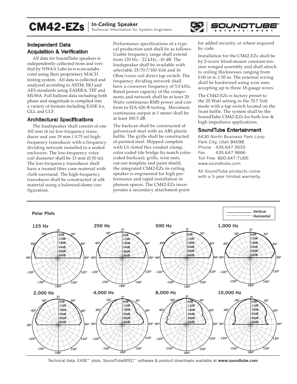Cm42-ezs, In-ceiling speaker, Soundtube entertainment | Independent data acquisition & verification, Architectural specifications | Phase Technology CM42-EZs User Manual | Page 3 / 4