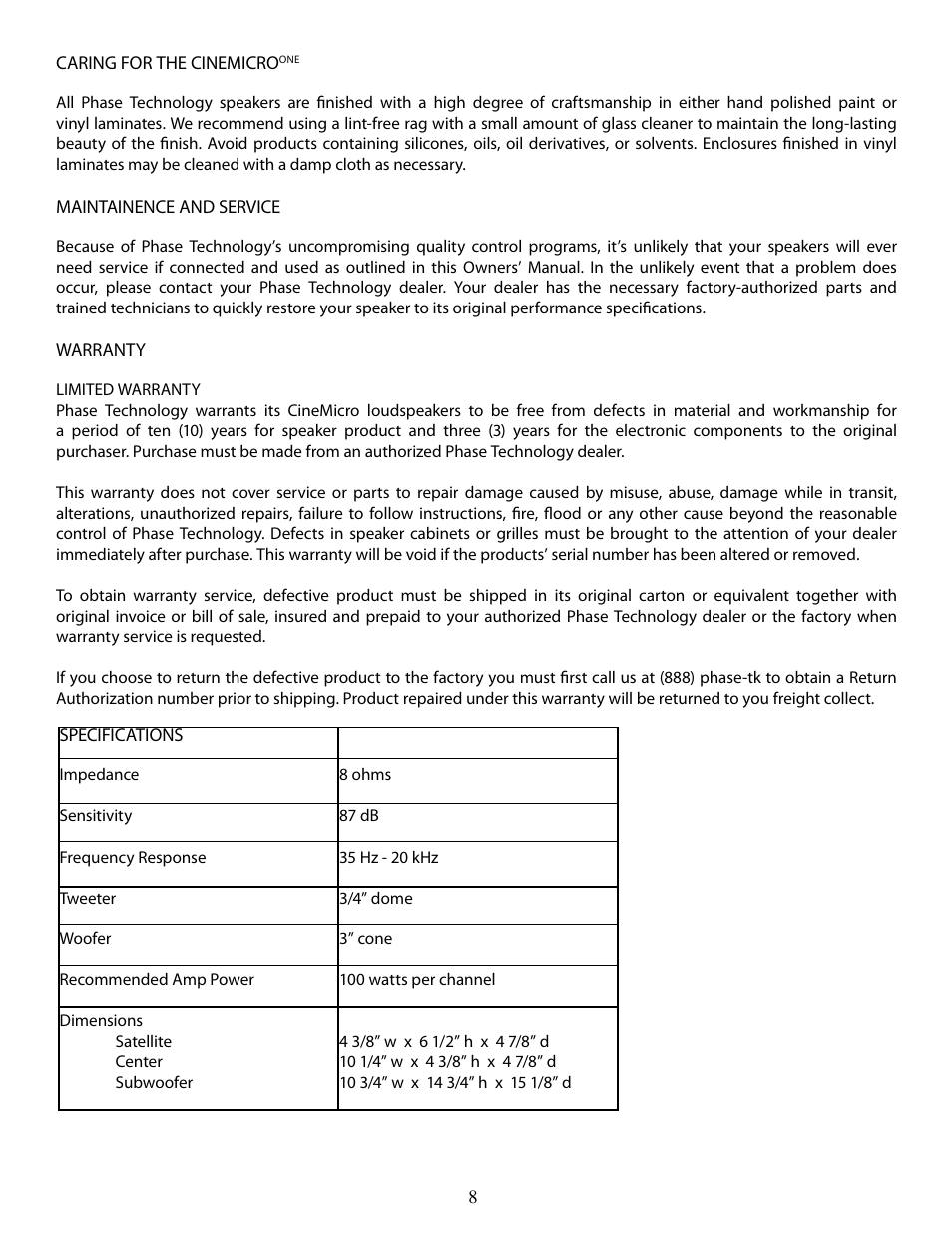 Phase Technology Cinemicro One User Manual | Page 5 / 5