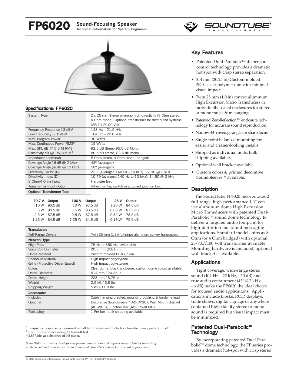 Phase Technology Sound-Focusing Speaker FP6020 User Manual | 4 pages