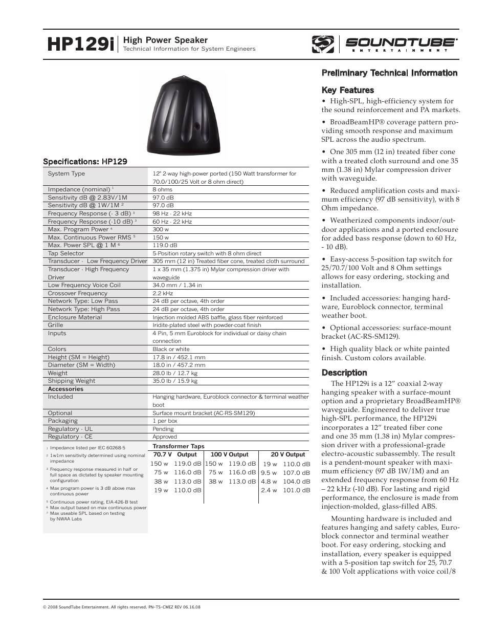 Phase Technology High Power Speaker HP129i User Manual | 4 pages