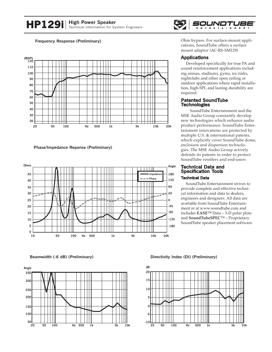 Hp129i, High power speaker | Phase Technology High Power Speaker HP129i User Manual | Page 2 / 4