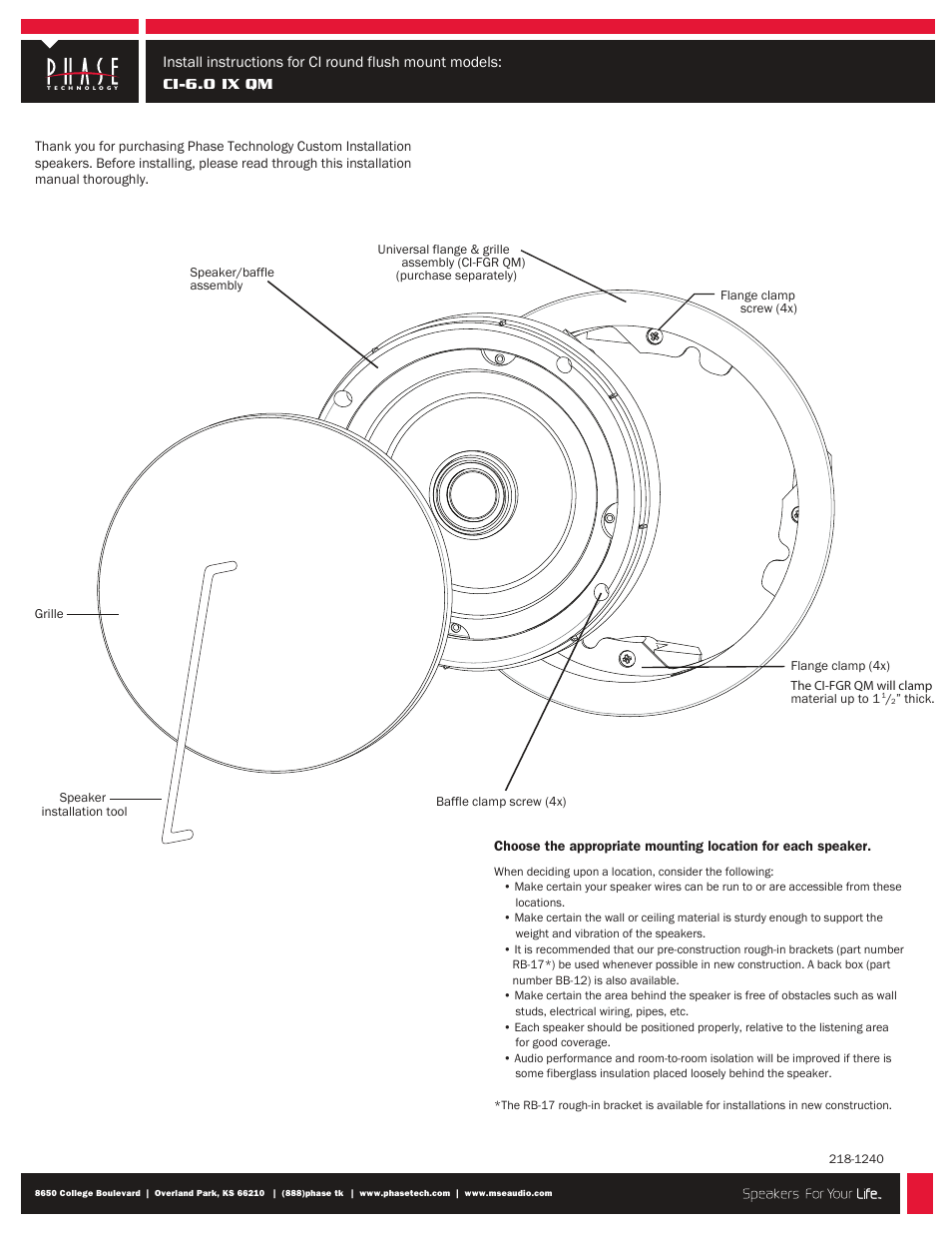 Phase Technology CI-6.0 IX QM User Manual | 2 pages
