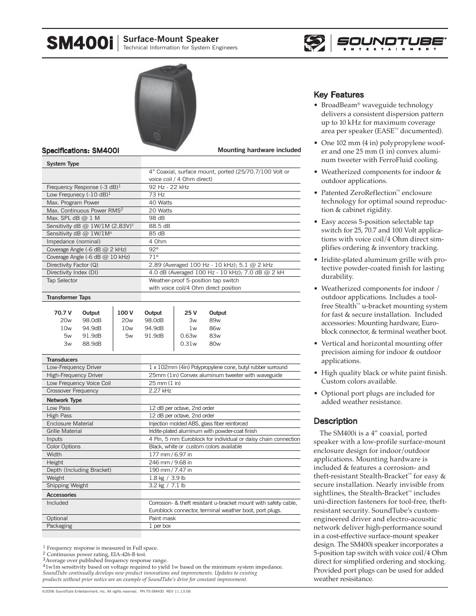 Phase Technology Surface-Mount Speaker SM400i User Manual | 4 pages