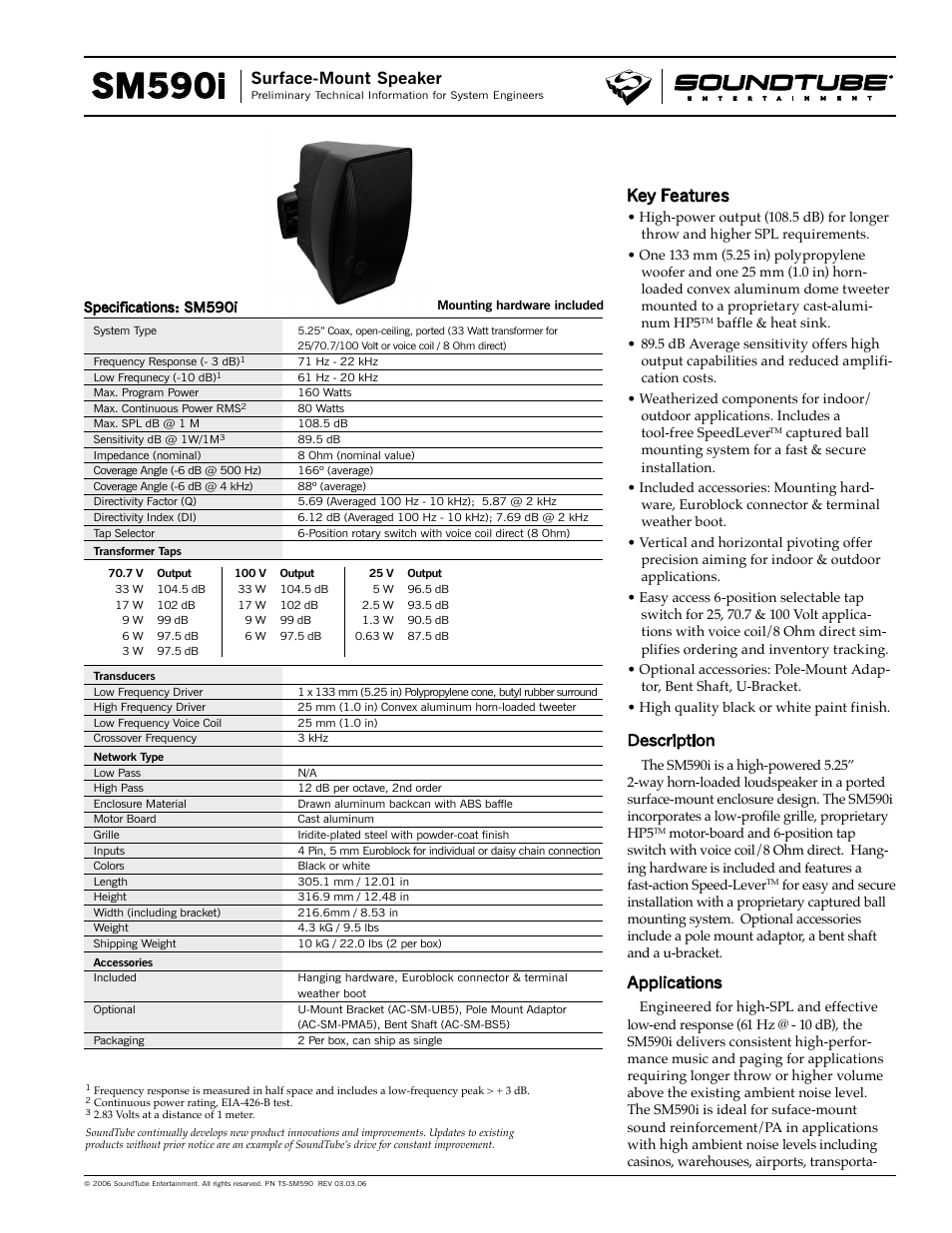 Phase Technology Surface-Mount Speaker SM590i User Manual | 4 pages