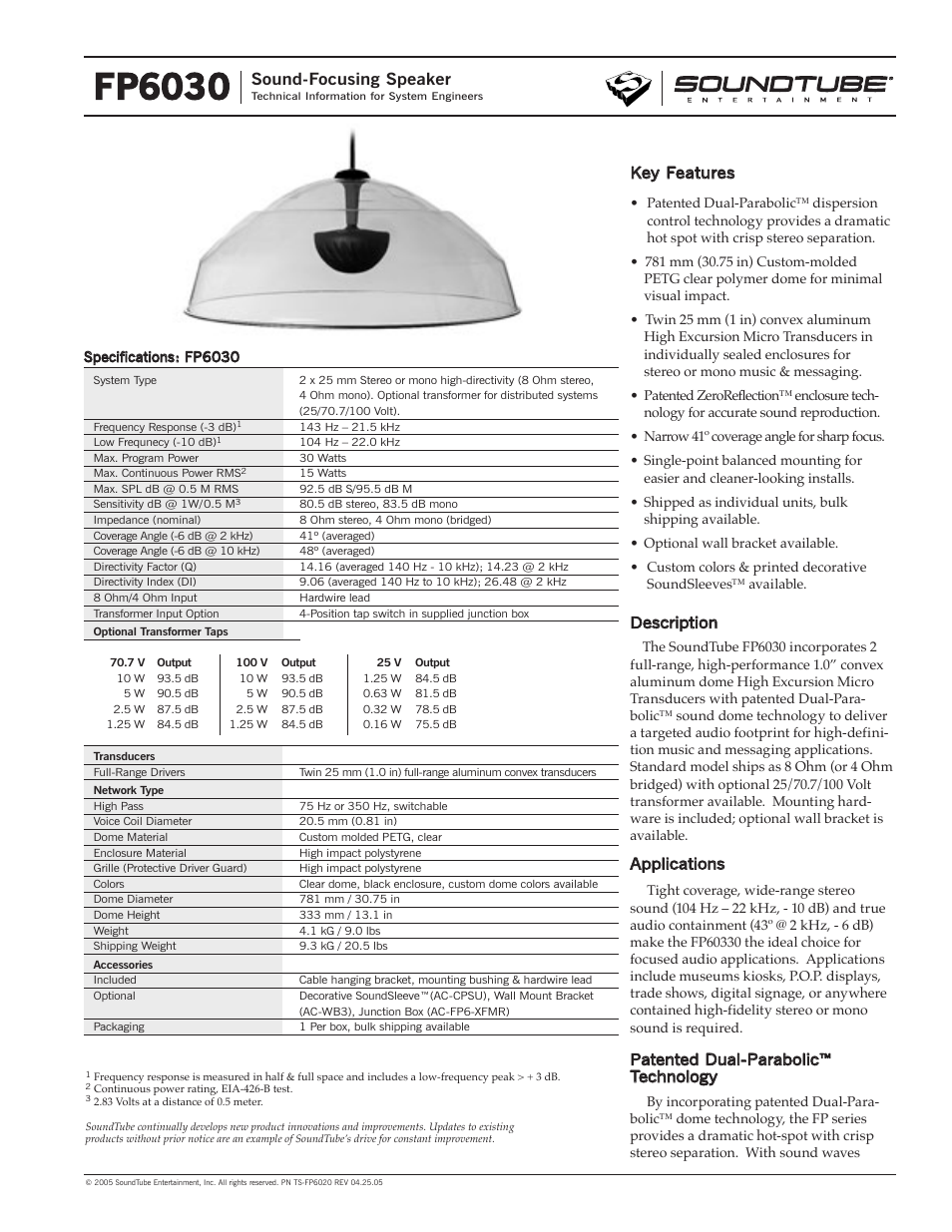 Phase Technology Sound-Focusing Speaker FP6030 User Manual | 4 pages