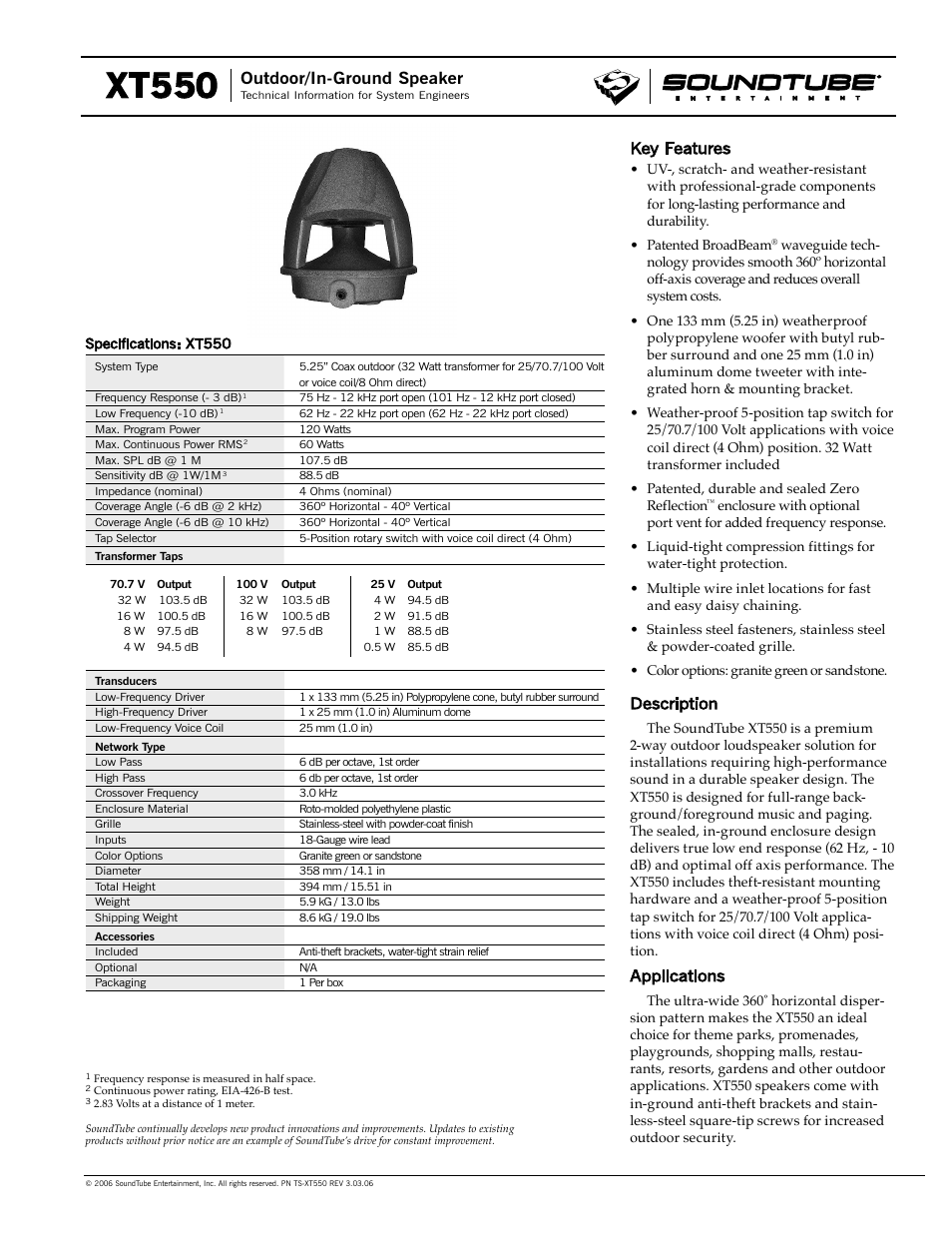 Phase Technology Outdoor/In-Ground Speaker XT550 User Manual | 3 pages