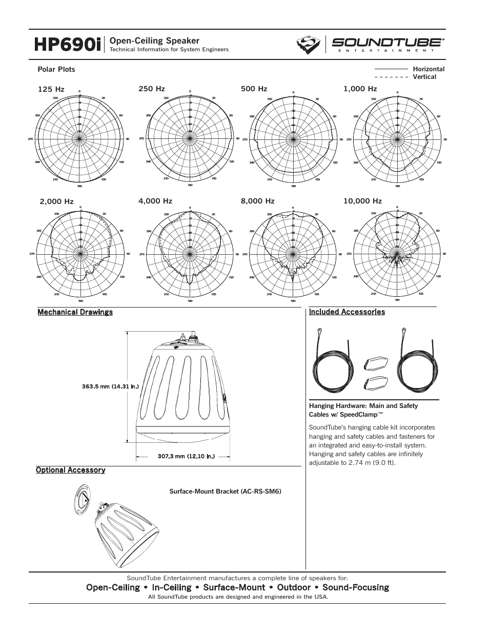 Hp690i, Open-ceiling speaker, Optional accessory | Mechanical drawings, Included accessories, Surface-mount bracket (ac-rs-sm6), Horizontal vertical, Technical information for system engineers | Phase Technology HP690i User Manual | Page 4 / 4