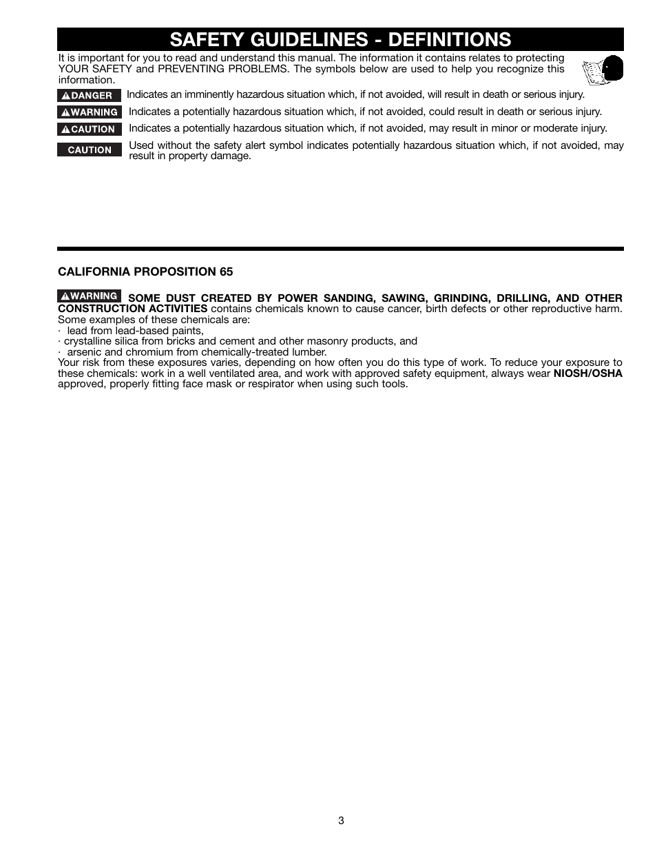 Safety guidelines - definitions | Porter-Cable 36-729 User Manual | Page 3 / 28