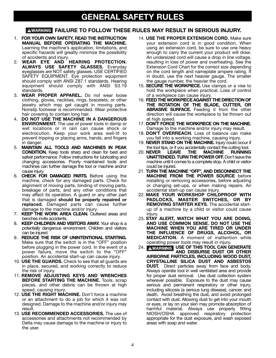 General safety rules | Porter-Cable 36-729 User Manual | Page 4 / 28
