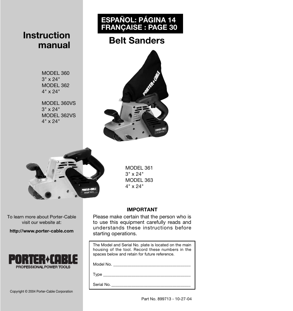 Porter-Cable 362 User Manual | 17 pages