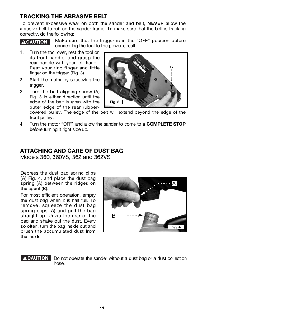 Tracking the abrasive belt | Porter-Cable 362 User Manual | Page 11 / 17