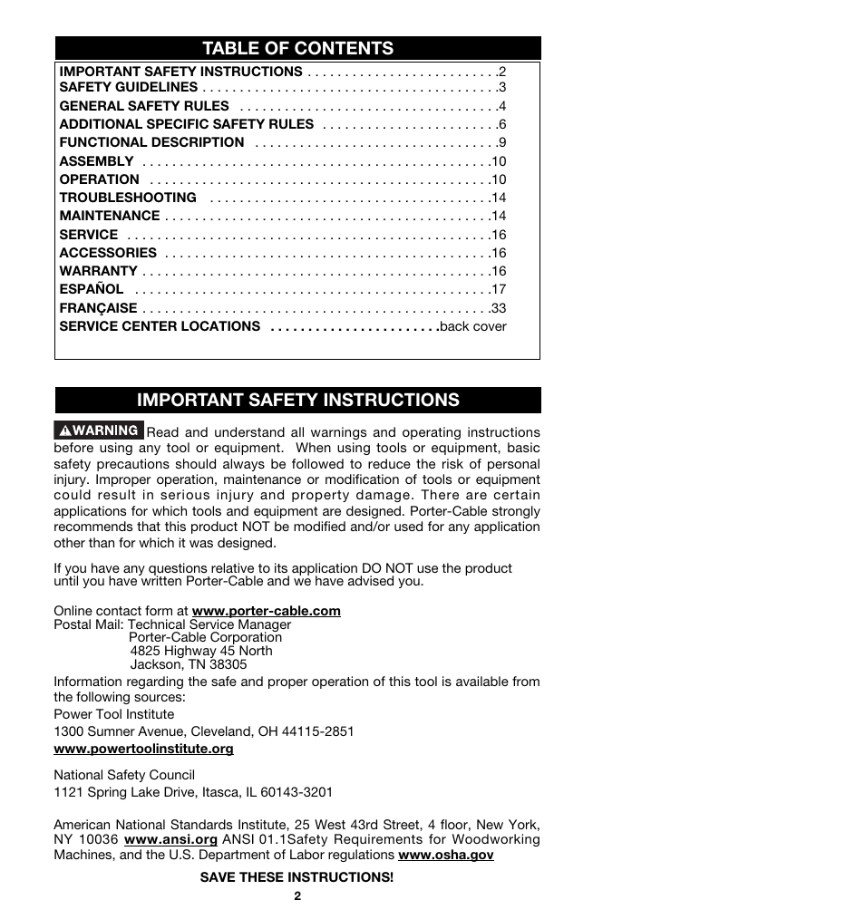 Porter-Cable 362 User Manual | Page 2 / 17