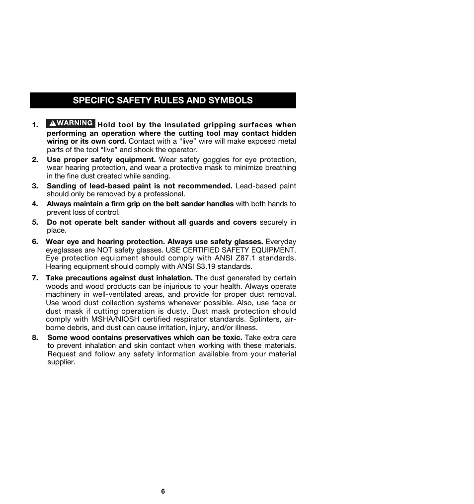 Specific safety rules and symbols | Porter-Cable 362 User Manual | Page 6 / 17