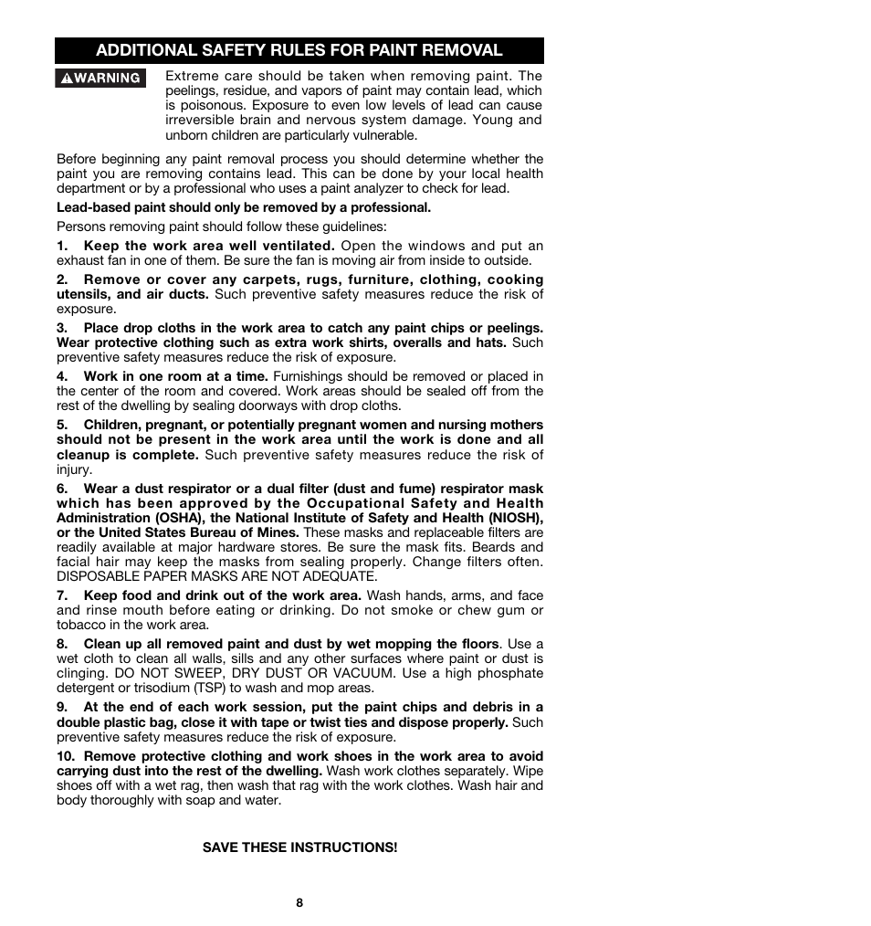 Additional safety rules for paint removal | Porter-Cable 362 User Manual | Page 8 / 17