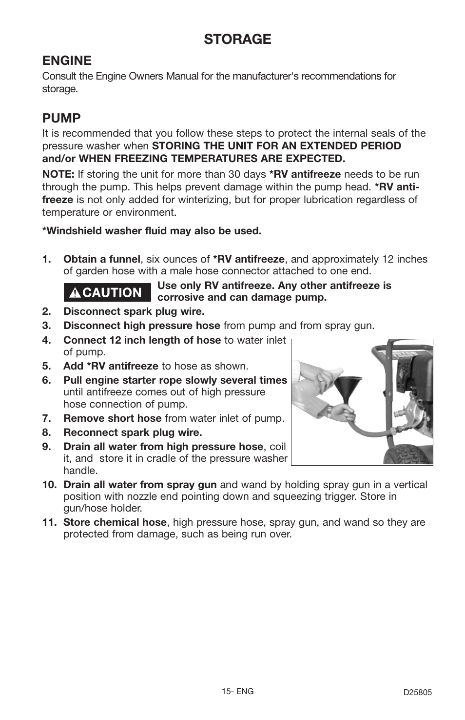 Storage, Engine, Pump | Porter-Cable D25805-025-1 User Manual | Page 15 / 20