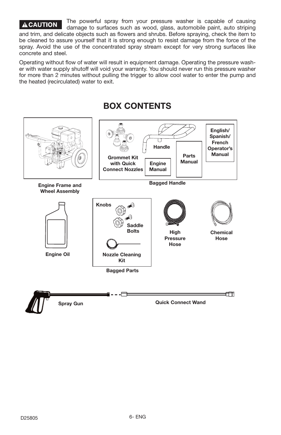 Box contents | Porter-Cable D25805-025-1 User Manual | Page 6 / 20