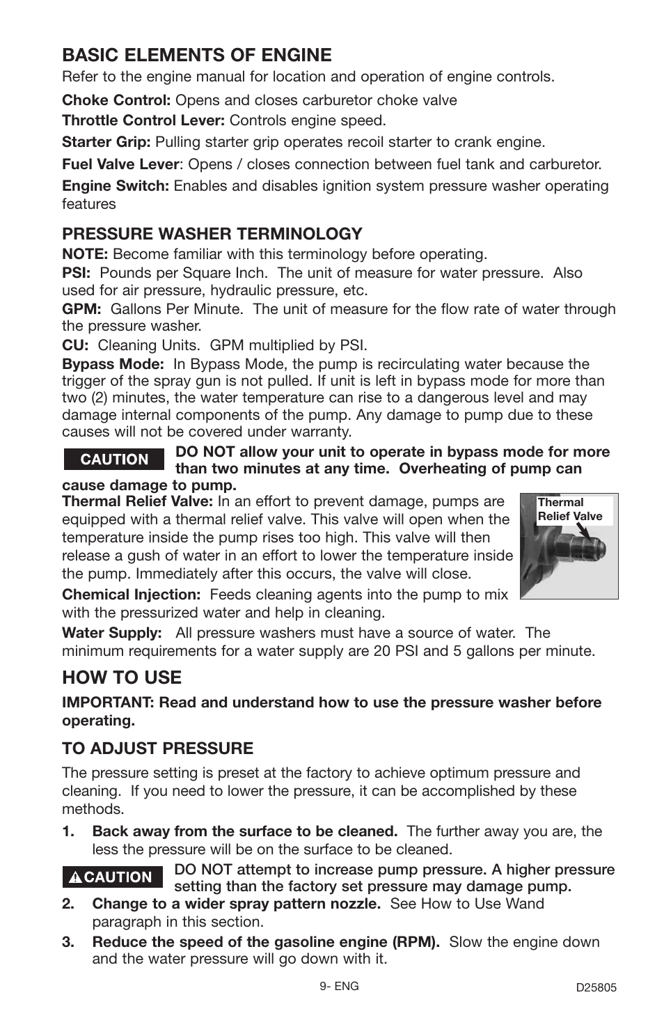 How to use, Basic elements of engine | Porter-Cable D25805-025-1 User Manual | Page 9 / 20