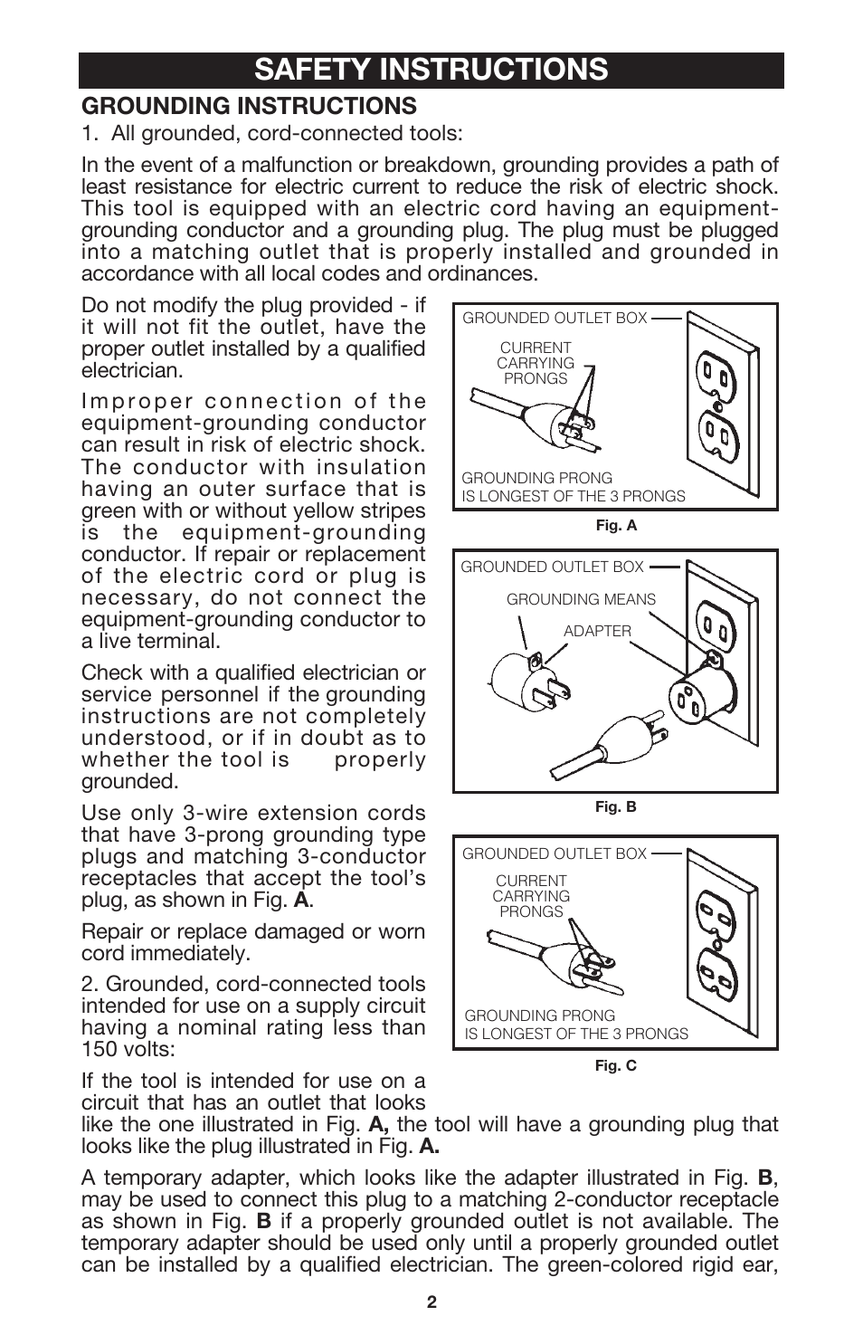 Safety instructions, Grounding instructions | Porter-Cable 895736 User Manual | Page 2 / 17