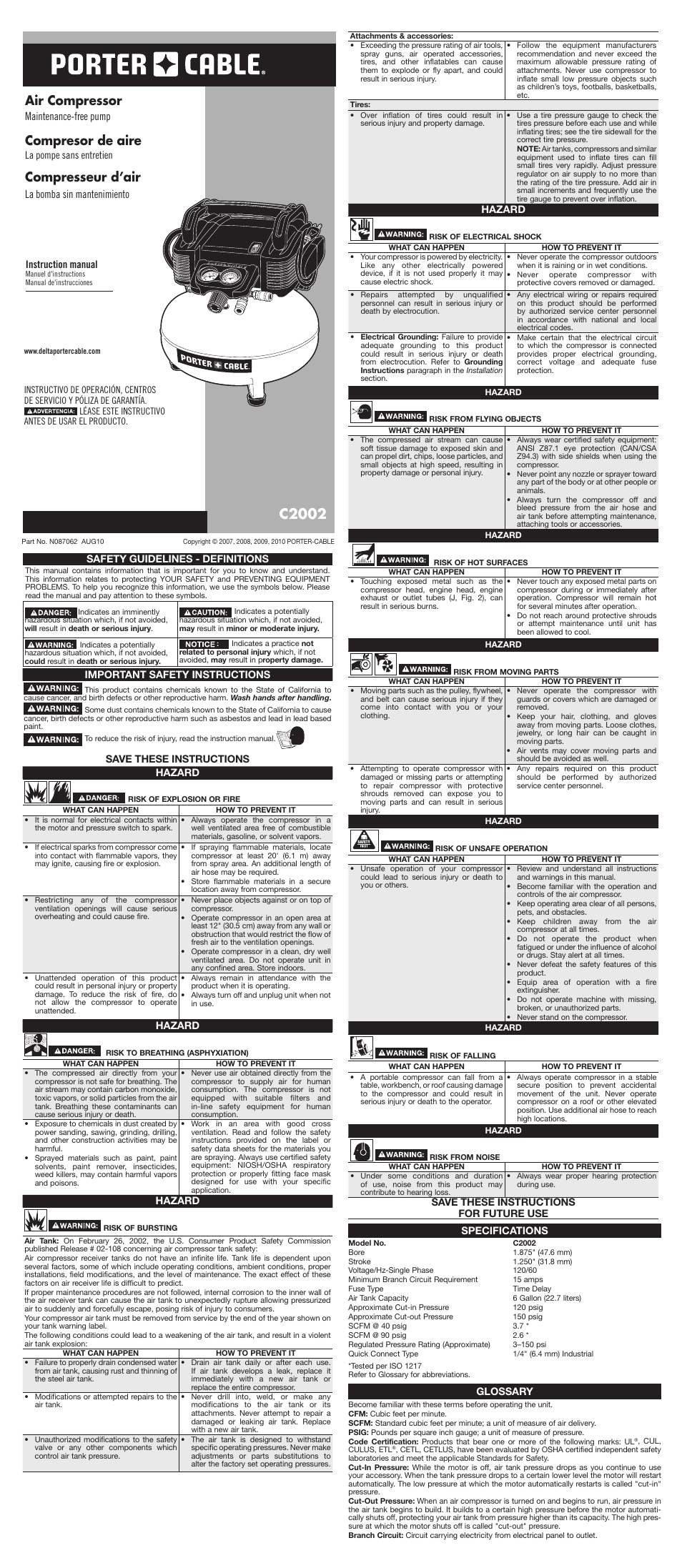 Porter-Cable N087062 User Manual | 7 pages