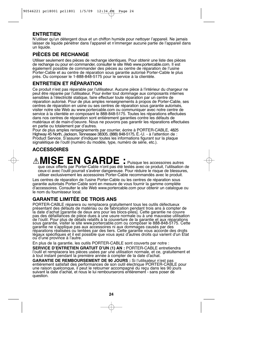Mise en garde | Porter-Cable PCL180L User Manual | Page 24 / 40