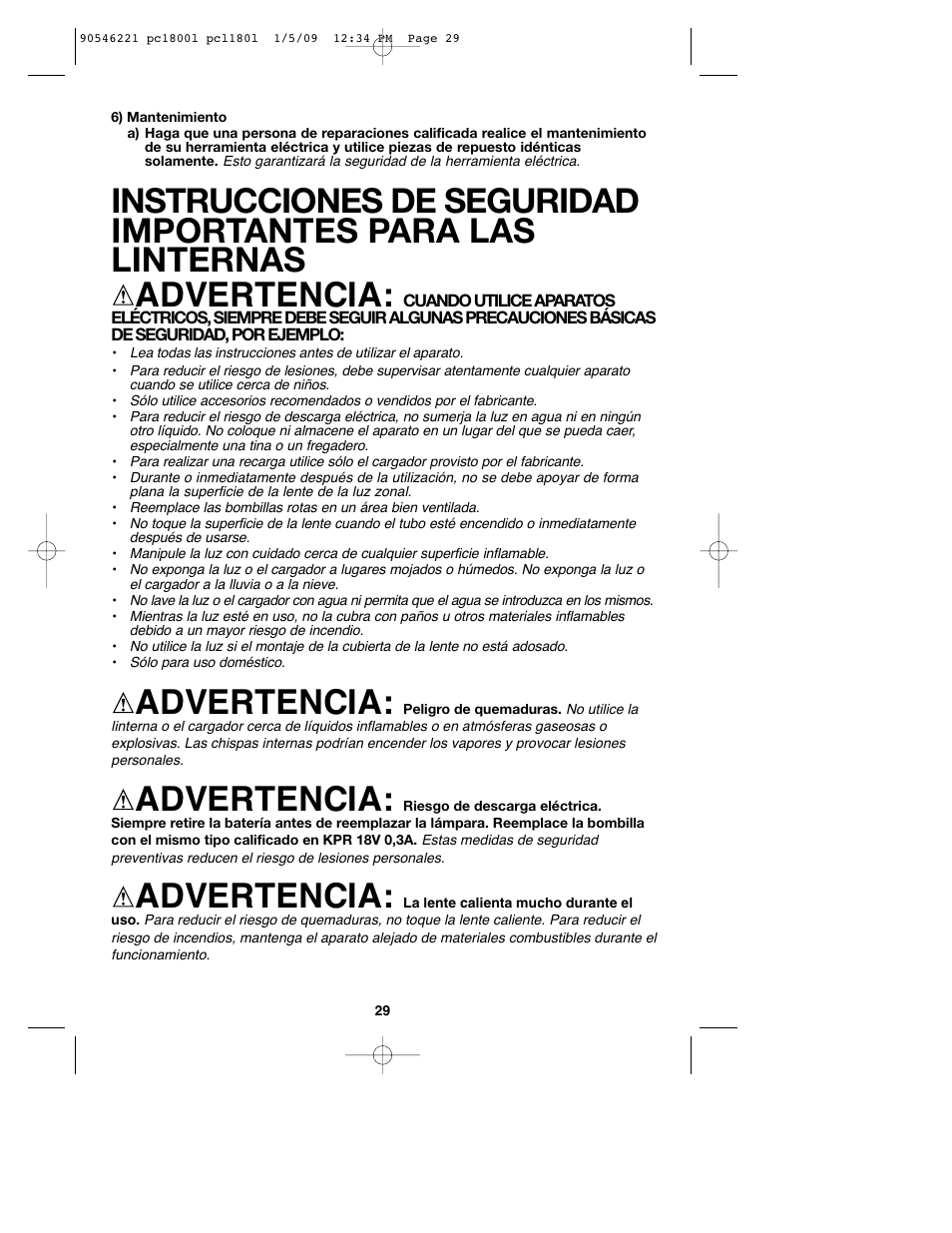 Advertencia | Porter-Cable PCL180L User Manual | Page 29 / 40