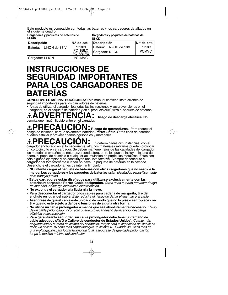 Advertencia, Precaución | Porter-Cable PCL180L User Manual | Page 31 / 40