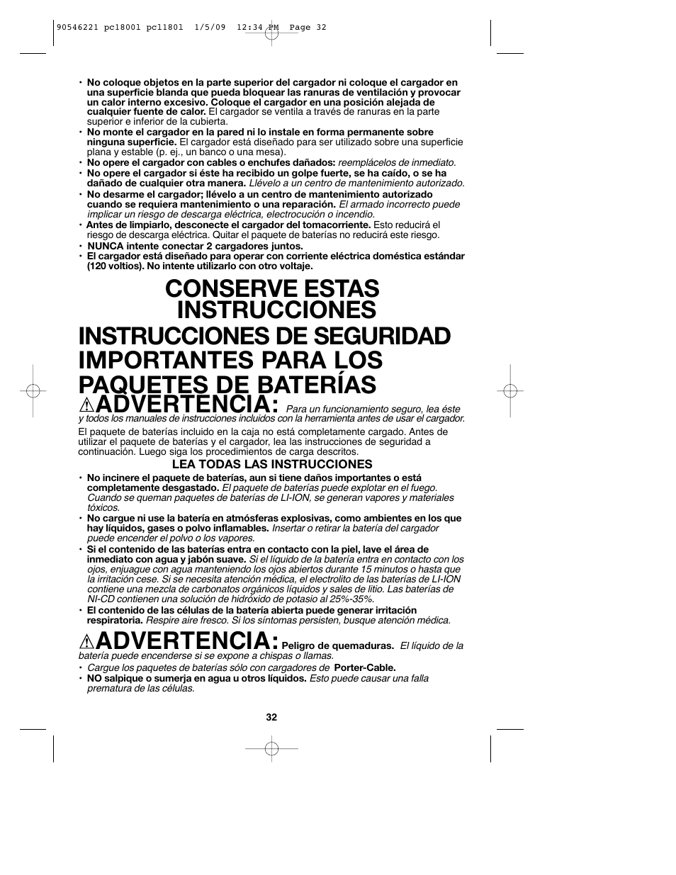 Advertencia | Porter-Cable PCL180L User Manual | Page 32 / 40