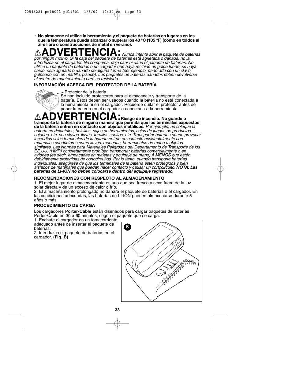 Advertencia | Porter-Cable PCL180L User Manual | Page 33 / 40