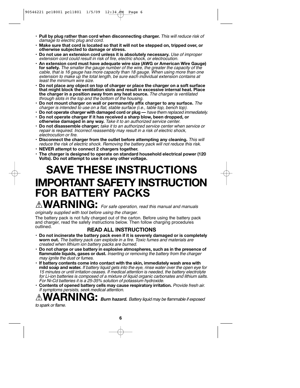 Warning | Porter-Cable PCL180L User Manual | Page 6 / 40