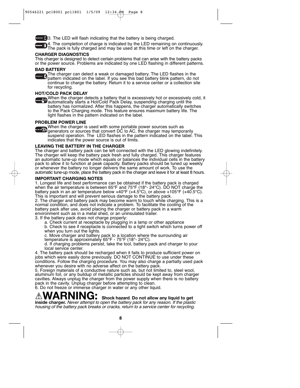 Warning | Porter-Cable PCL180L User Manual | Page 8 / 40