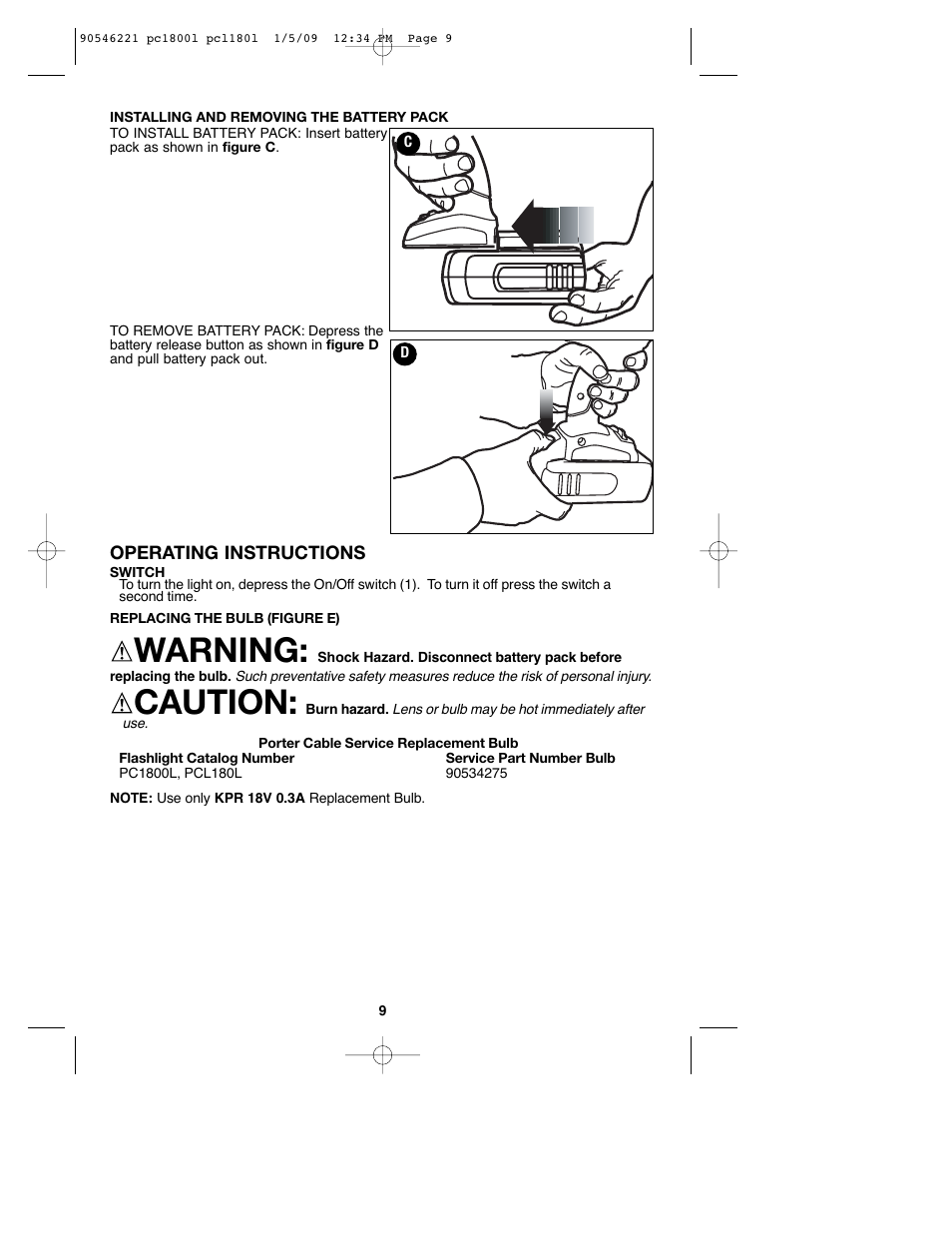 Warning, Caution | Porter-Cable PCL180L User Manual | Page 9 / 40