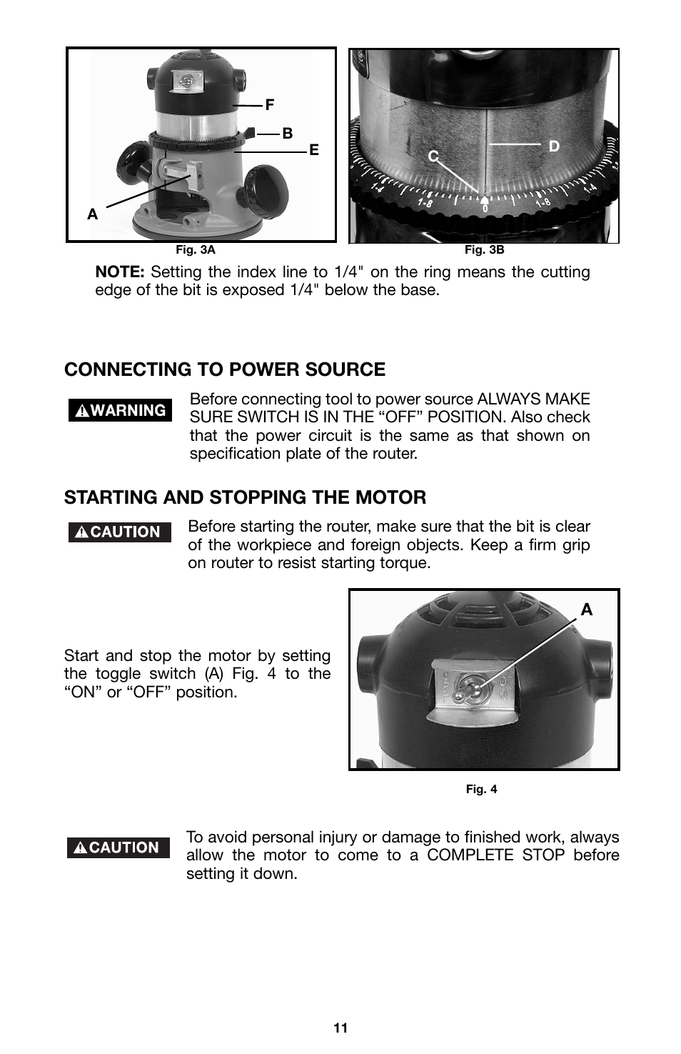 Connecting to power source, Starting and stopping the motor | Porter-Cable 100 User Manual | Page 11 / 44