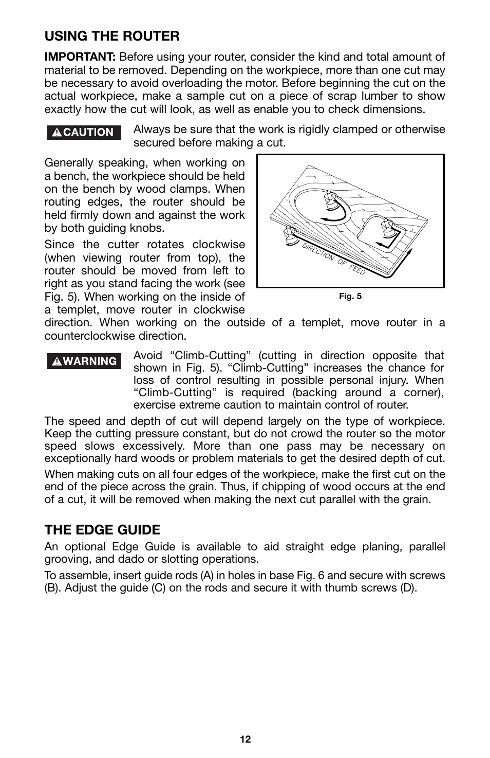 Using the router, The edge guide | Porter-Cable 100 User Manual | Page 12 / 44