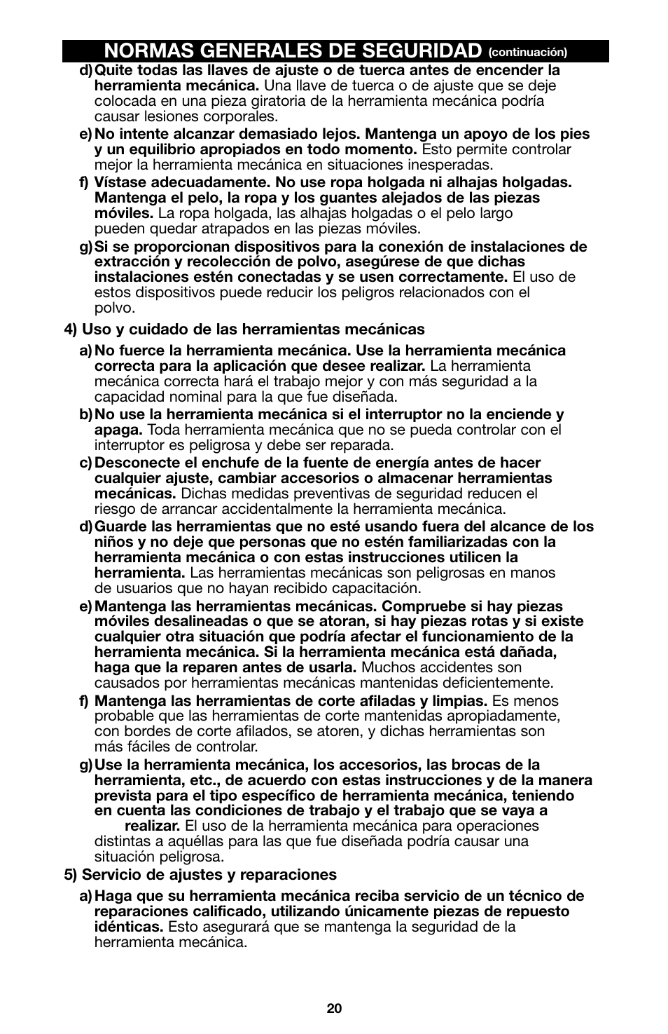 Normas generales de seguridad | Porter-Cable 100 User Manual | Page 20 / 44