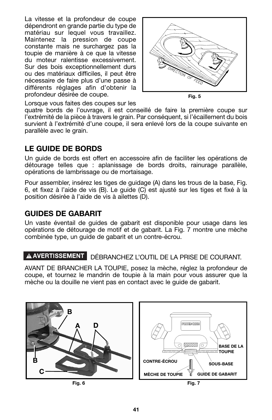 Le guide de bords, Guides de gabarit, Bc d a | Porter-Cable 100 User Manual | Page 41 / 44