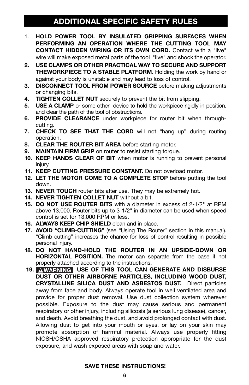 Additional specific safety rules | Porter-Cable 100 User Manual | Page 6 / 44