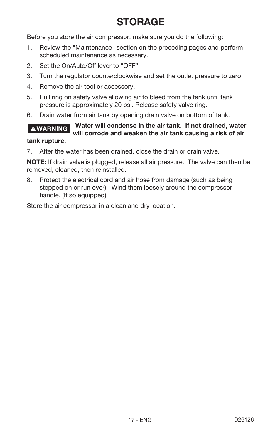 Storage | Porter-Cable D26126-024-0 User Manual | Page 17 / 18