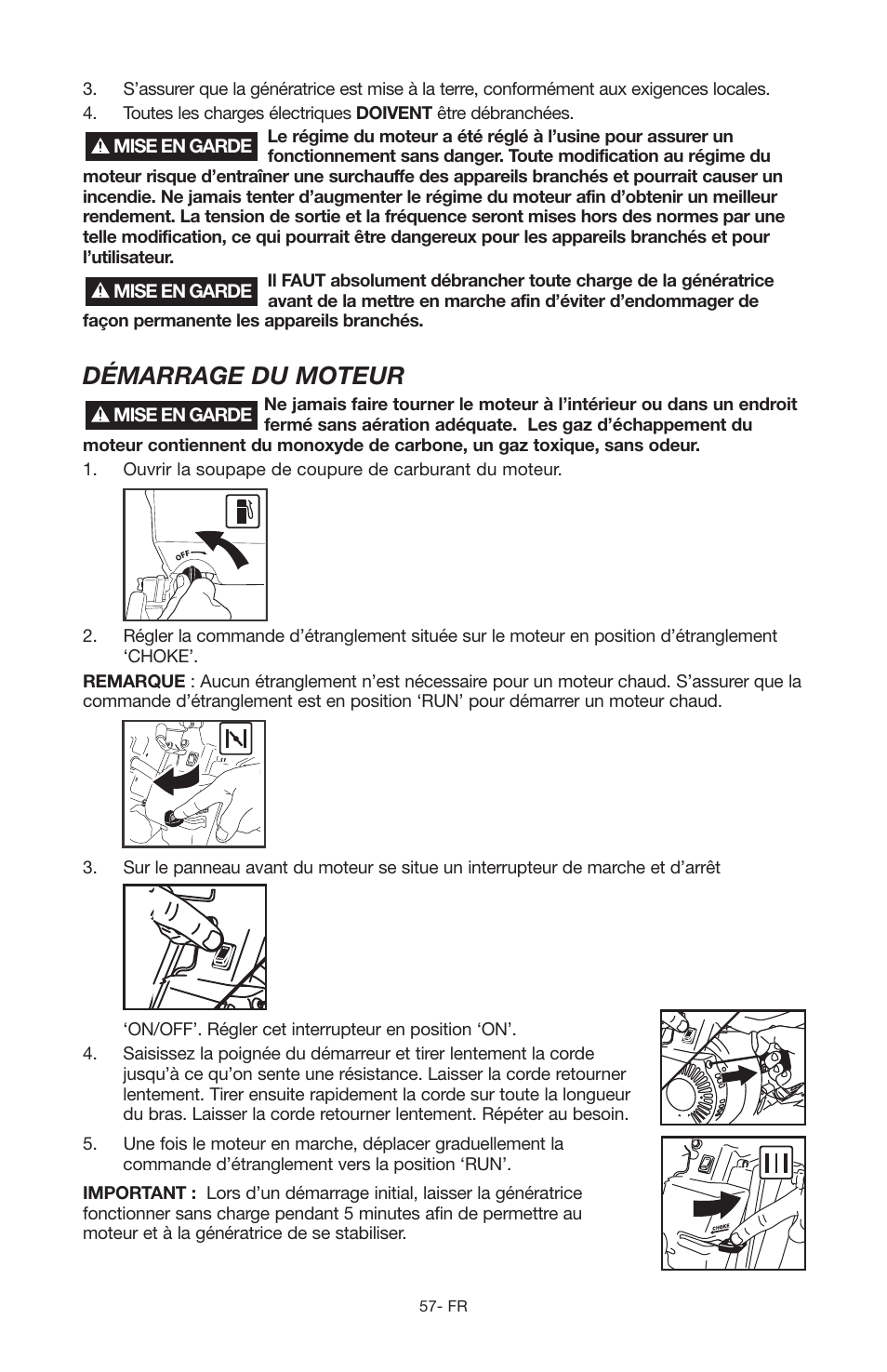 Démarrage du moteur | Porter-Cable PGN350 User Manual | Page 57 / 68